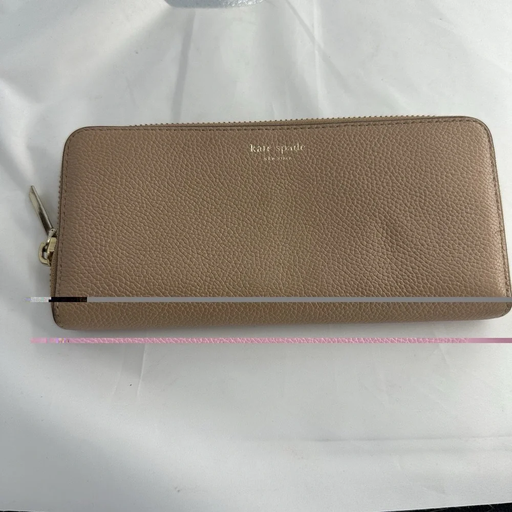 Kate Spade Nude Pebbled Leather Zip Around Wallet Gold Hardware